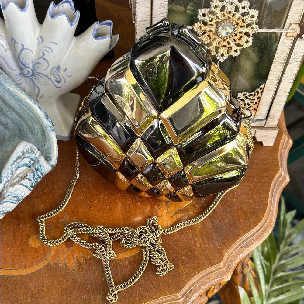 Vintage Art Deco Gold and Black Geometric Lucite Metal Clutch